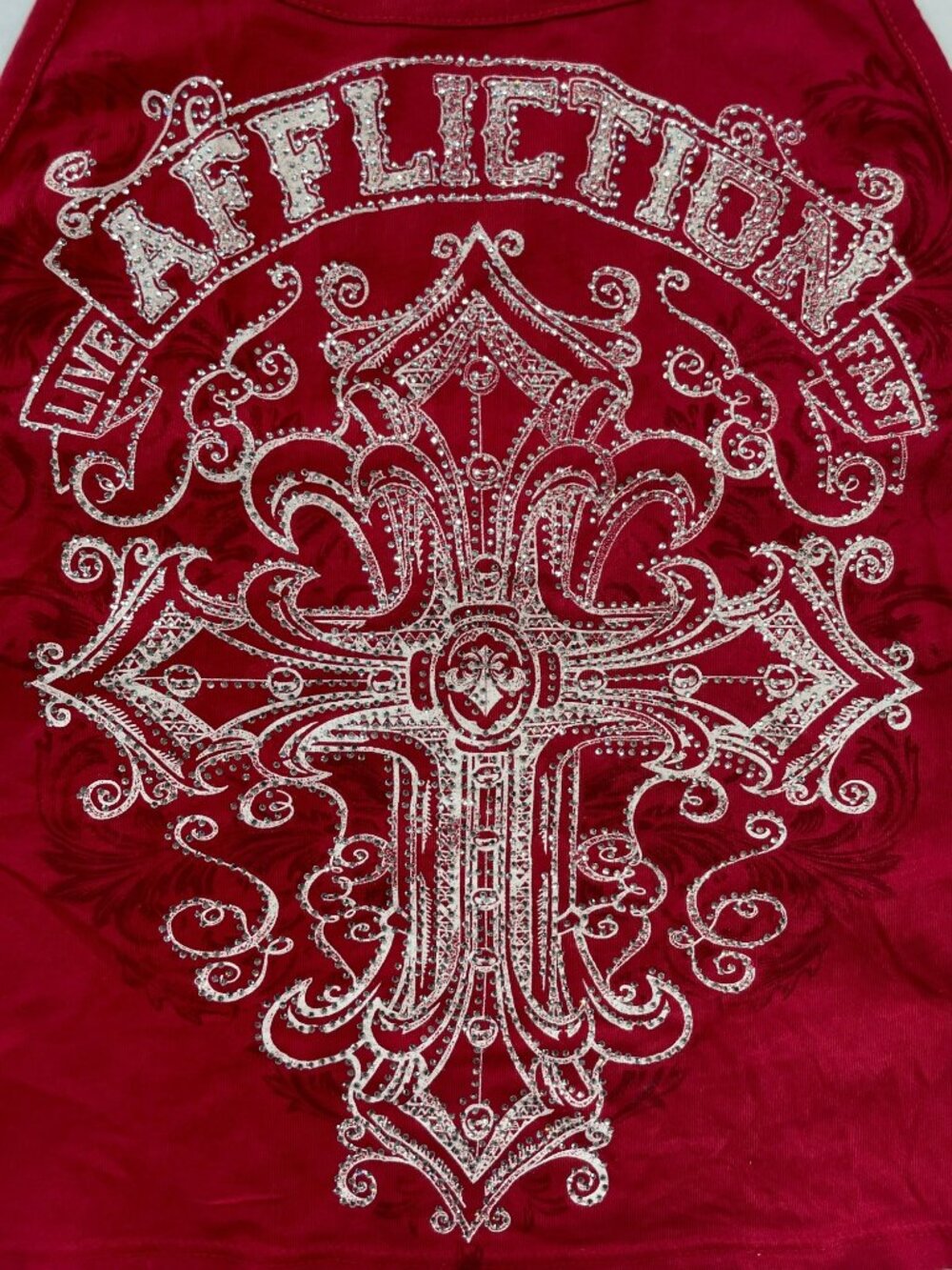 Affliction Saint Germain Red Halter Top Wth Rhinestones Wmn's Size S MSRP$48 NWT - Picture 3 of 7